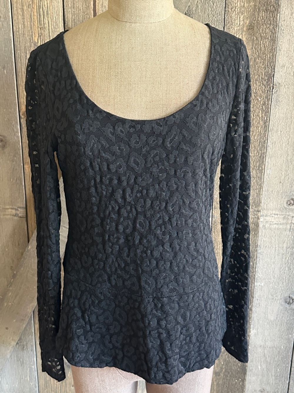 Vintage Cache Black Floral Lace Sheer Long Sleeve Whimsigoth Top Medium